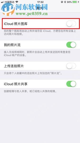 iTunesͬ����Ƭ��ʾ��iCloud��Ƭ�Ѵ򿪡��Ĵ�������
