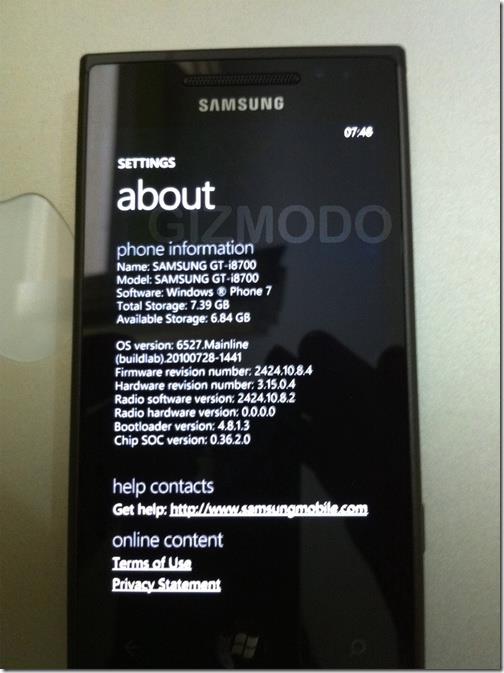 ���ǵڶ���Windows Phone 7�ֻ��ͺ�ȷ��