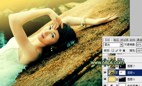 Photoshop��ʯ���ϵ���Ů����Ư���Ļ���ɫ