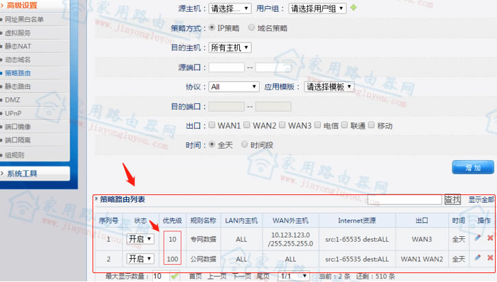 内网专线和公网宽带线路在路由器上如何设置实现同时可以访问?