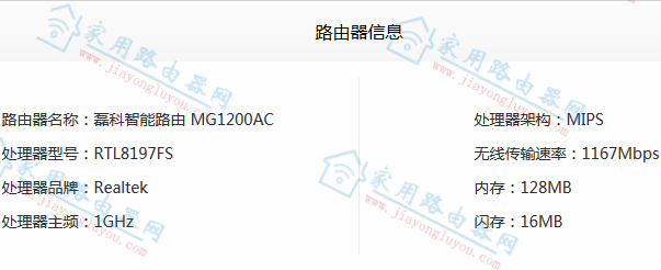 磊科(Netcore)MG1200AC硬件參數(shù)圖解