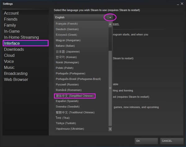 Steamƽ̨�ͻ��˽�����ʾӢ������޸ĳ�����
